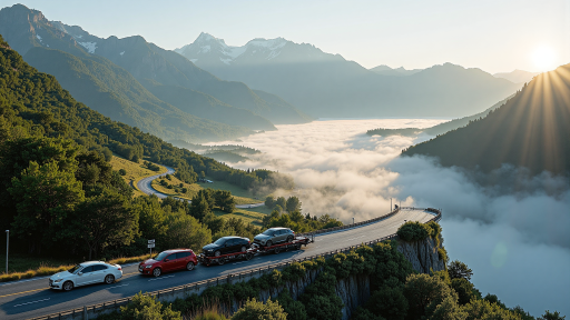 汽车营销活动材料,包含多辆汽车和促销图形,户外场景