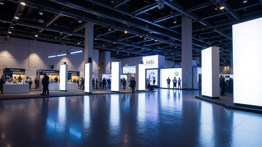 汽车展会展位布置,现代设计和互动显示屏,专业照明